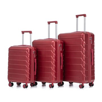 3 pcs set in ABS Spinner Wheel Luggage Matching Color With Combination Lock Wine Red