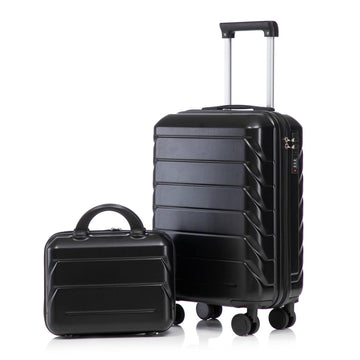 2 pcs set in ABS Spinner Wheel Luggage with Combination Lock 14 Cosmetic Case Black