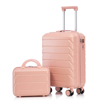 2 pcs set in ABS Spinner Wheel Luggage with Combination Lock 14 Cosmetic Case Pink