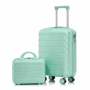 2 pcs set in ABS Spinner Wheel Luggage with Combination Lock 14 Cosmetic Case Mint Green