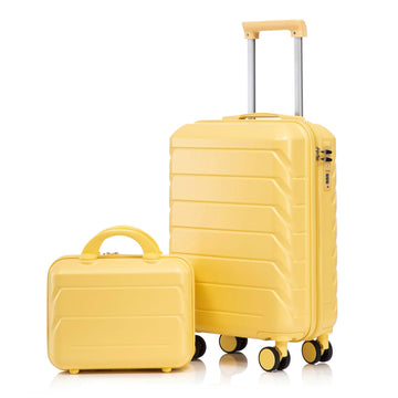 2 pcs set in ABS Spinner Wheel Luggage with Combination Lock 14 Cosmetic Case Yellow