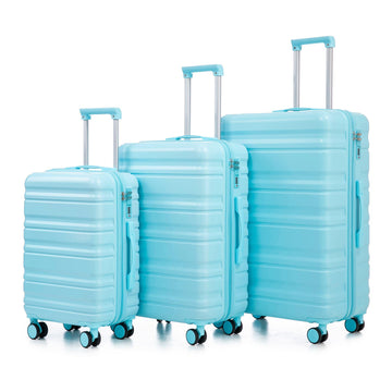 3 pcs set in ABS Spinner Wheel Luggage Carry on Suitcase Matching Color Combination Lock Blue