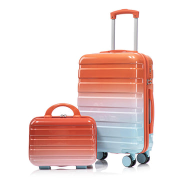 2 pcs set in PC Spinner Wheel Luggage Carry on Suitcase With Gradient Color and Combination Lock Blue Red