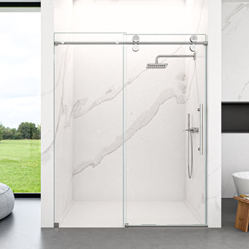Frameless Single Sliding Shower Door Bypass Design with 5/16 in. (8mm) Clear Tempered Glass