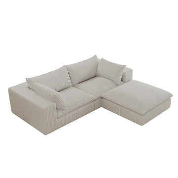 White Modular 3 Seat Fabric Sofa 78.8-in L x 78.8-in W x 24.0-in H