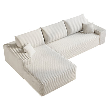 White Modular 3 Seat Fabric Sofa 107.0-in L x 69.7-in W x 37.8-in H