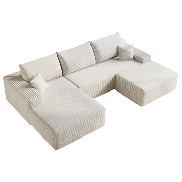 White Modular 4 Seat Fabric Sofa 107.0-in L x 69.7-in W x 37.8-in H