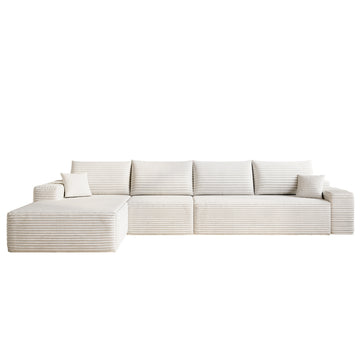 White Modular 4 Seat Fabric Sofa 135.0-in L x 69.7-in W x 37.8-in H