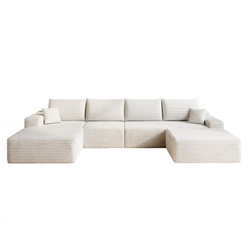 White Modular 5 Seat Fabric Sectional Sofa 135.0-in L x 69.7-in W x 37.8-in H