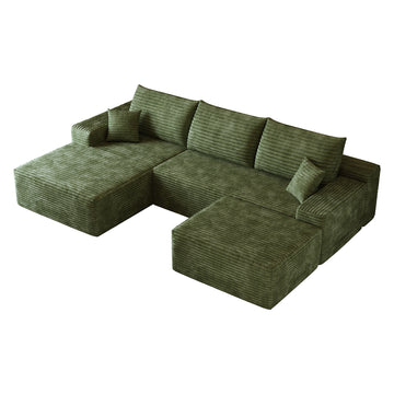 Green Modular 4 Seat Fabric Sofa 107.0-in L x 69.7-in W x 37.8-in H