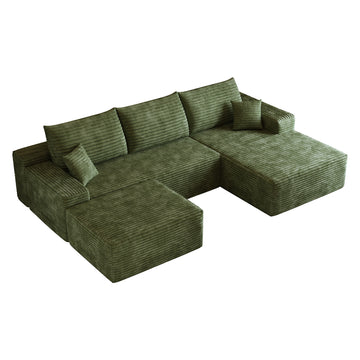 Green Modular 4 Seat Fabric Sofa 107.0-in L x 69.7-in W x 37.8-in H