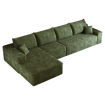 Green Modular 4 Seat Fabric Sofa 135.0-in L x 69.7-in W x 37.8-in H