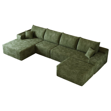 Green Modular 5 Seat Fabric Sectional Sofa 135.0-in L x 69.7-in W x 37.8-in H