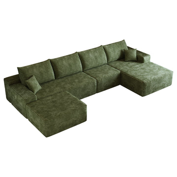 Green Modular 5 Seat Fabric Sectional Sofa 135.0-in L x 69.7-in W x 37.8-in H