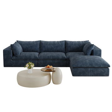 Blue Modular 4 Seat Fabric Sectional Sofa 118.2-in L x 78.8-in W x 24.0-in H