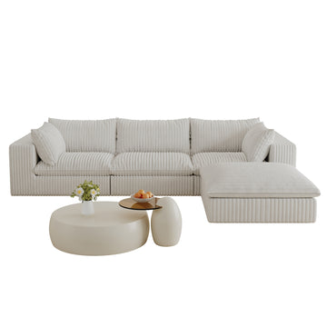 White Modular 4 Seat Fabric Sectional Sofa 118.2-in L x 78.8-in W x 24.0-in H