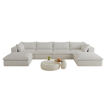 White Modular 6 Seat Fabric Sectional Sofa 157.6-in L x 78.8-in W x 24.0-in H