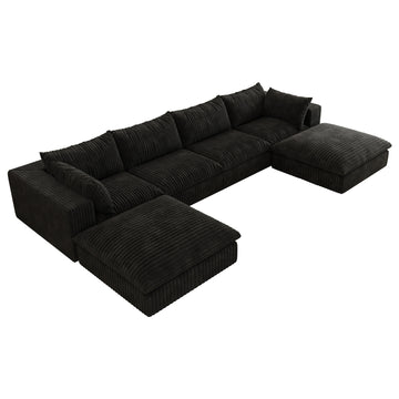 Black Modular 6 Seat Fabric Sectional Sofa 157.6-in L x 78.8-in W x 24.0-in H