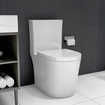 Small Compact One Piece Dual Flush Toilet 23 inch Short Depth White for Tiny Bathroom