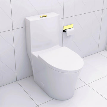 Elongated One Piece Toilet White Powerful Dual Flush Soft Close Seat Sleek Skirted Design