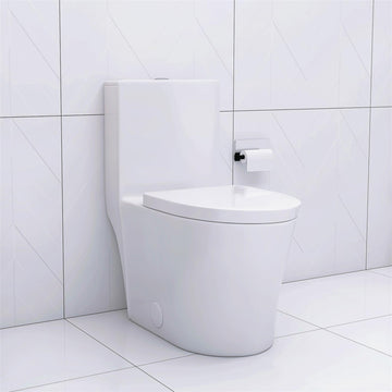 Elongated One Piece Toilet White Powerful Dual Flush Soft Close Seat Sleek Skirted Design