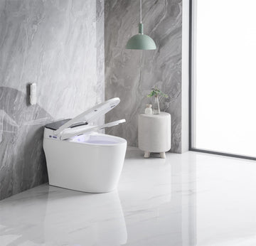 Elongated Smart Toilet With Heated Bidet Seat Feet Sensor Auto Open Close Seat Off Seating Auto Flush Night Light Warm Water Dryer White