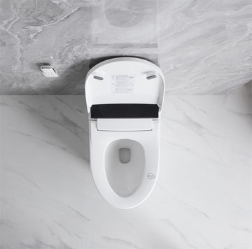Elongated Smart Toilet With Heated Bidet Seat Feet Sensor Auto Open Close Seat Off Seating Auto Flush Night Light Warm Water Dryer White