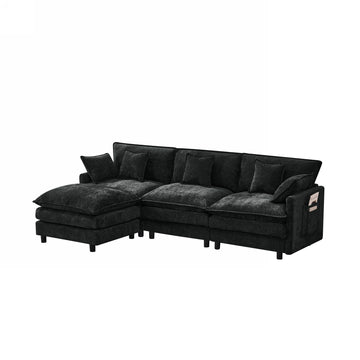 101.9In Black Cashmere Modular Sofa 3-Seater with Movable Footstool