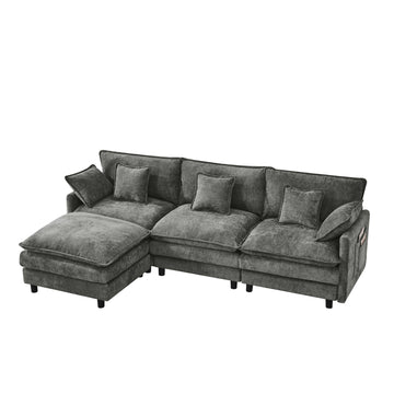 101.9In Gray Cashmere Modular Sofa 3-Seater with Movable Footstool