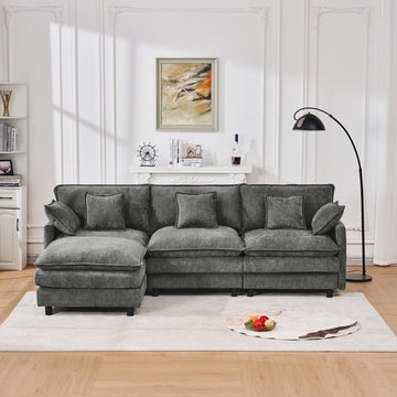 101.9In Gray Cashmere Modular Sofa 3-Seater with Movable Footstool