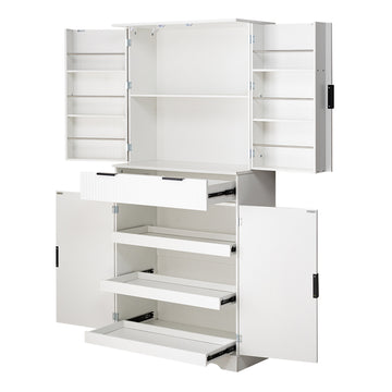 72 Inch Fluted Pantry Cabinet with 3 Drawers and Door Shelves White Freestanding Storage