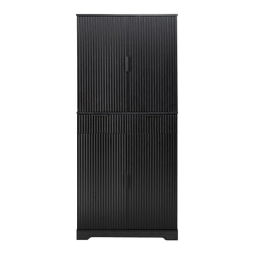 72 Inch Fluted Pantry Cabinet with 3 Drawers and Door Shelves Black Freestanding Storage