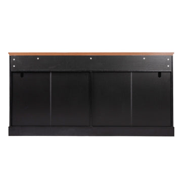 63 Inch Fluted Sideboard Buffet Cabinet with 4 Doors and 3 Drawers Black with Wood Top