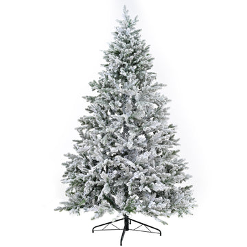 Premium 7FT Snow Flocked Hinged Artificial Christmas Fake Spruce for Home Office Party Decoration with Fluffy Branch White Snow Tips and Metal Stand