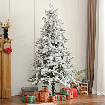 Snow Flocked 8FT PE PVC Mixed Christmas Tree Hinged Xmas Tree