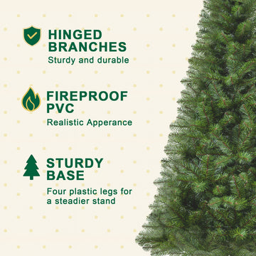 6FT Hinged Unlit Artificial Christmas Tree with 582 Tips, Full PVC Branches, Green Holiday Tree with 4-Leg Plastic Stand for Indoor Christmas Decoration