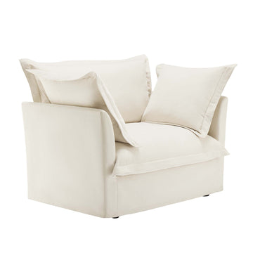 Slipcovered Chenille Deep Seat Armchair with Back Cushion and Toss Pillows