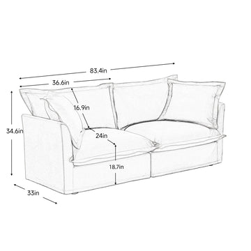 Modern Slipcovered Chenille 2 Seat Deep Sofa