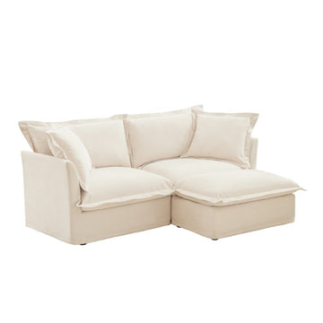 Slipcovered Chenille 2 Seat L Shaped Sectional Sofa