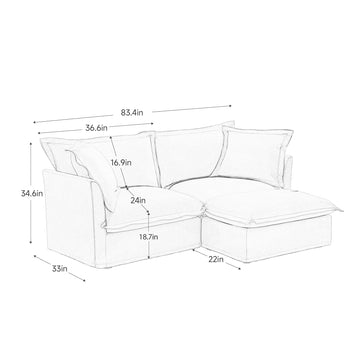 Slipcovered Chenille 2 Seat L Shaped Sectional Sofa