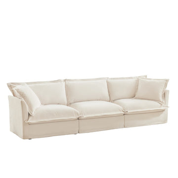 Chenille Slipcovered 3 Seater Deep Seat Sofa Cream