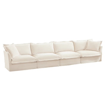 Slipcovered Chenille 4 Seater Cloud Sofa Cream