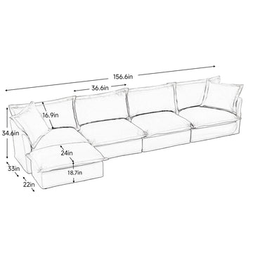 Slipcovered Chenille 4 Seater Cloud Sofa Cream with Ottoman