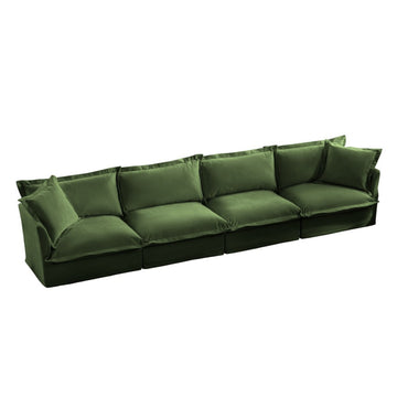 Slipcovered Chenille 4 Seater Cloud Sofa Green