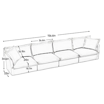 Slipcovered Chenille 4 Seater Cloud Sofa Green