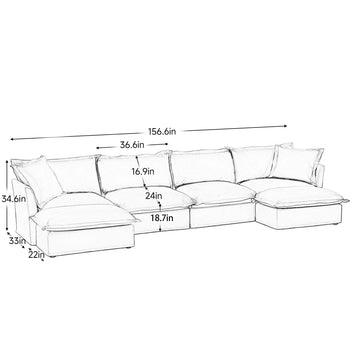 Slipcovered Chenille 4 Seater Cloud Sofa Green with 2 Ottomans