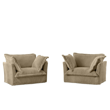 Set of 2 Slipcovered Deep Seat Armchairs with Large Cushions Corduroy Camel