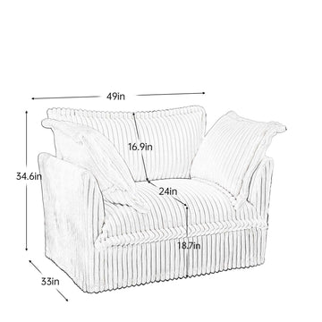 Set of 2 Slipcovered Deep Seat Armchairs with Large Cushions Corduroy Camel