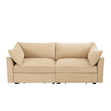 Chenille 2 Seater Sofa with Pull Out Storage Drawers Wheat