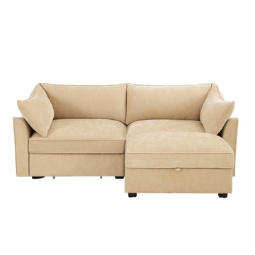 Chenille 2 Seater Sofa with Movable Storage Footstool Wheat